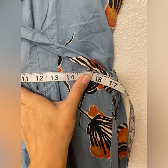 Anthropologie Bel Kazan Blue Floral Evie wide leg jumpsuit l organic cotton L - Picture 6 of 16